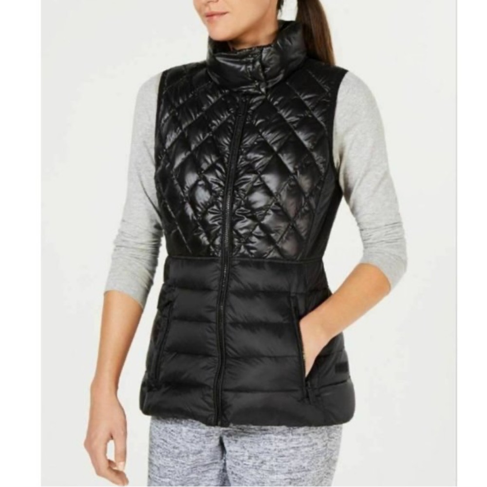 NWOT CALVIN KLEIN PERFORMANCE PREMIUM DOWN VEST HIGH SHINE IN BLACK W/POCKETS S